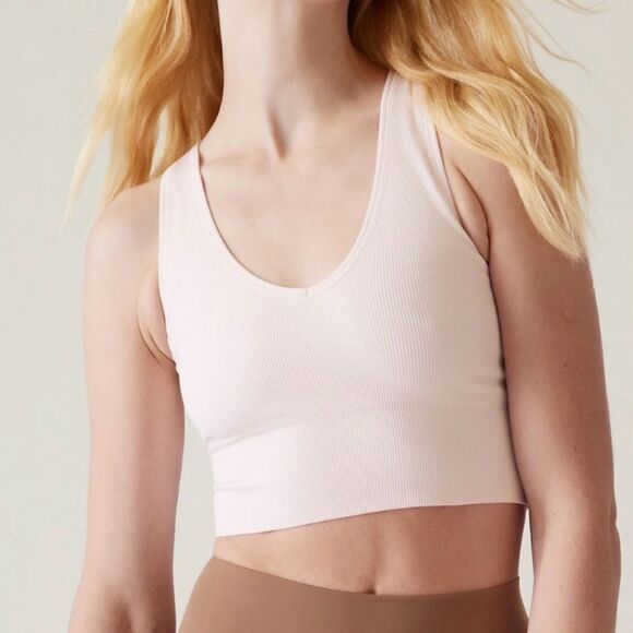 Athleta Aurora seamless Crop Rib tank, Small, color is Pale Pink, great cond. - Picture 1 of 7